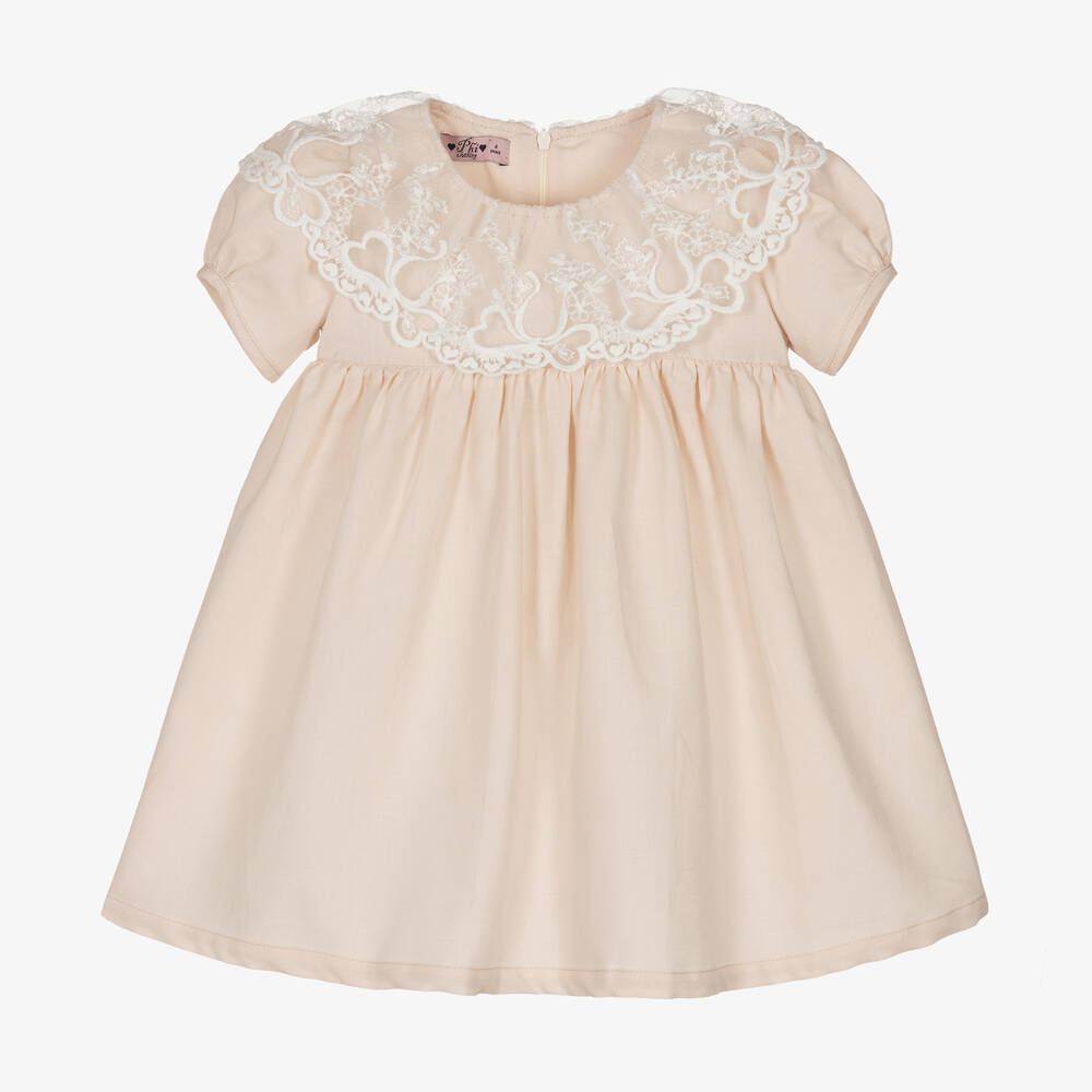 Phi Clothing-فستان مزيج قطن وكتان لون بيج | Childrensalon Outlet