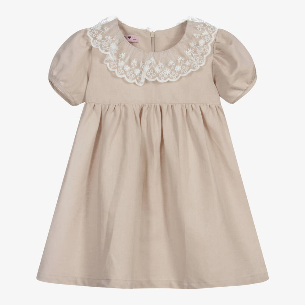 Phi Clothing-Girls Beige Linen Dress | Childrensalon Outlet