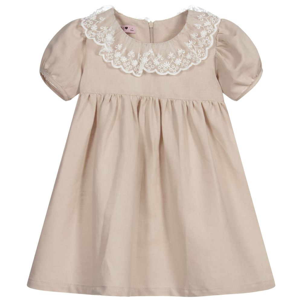 Phi Clothing-Girls Beige Linen Dress | Childrensalon Outlet