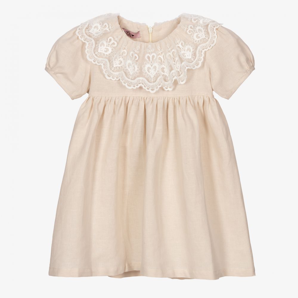 Phi Clothing - Girls Beige Linen Dress | Childrensalon