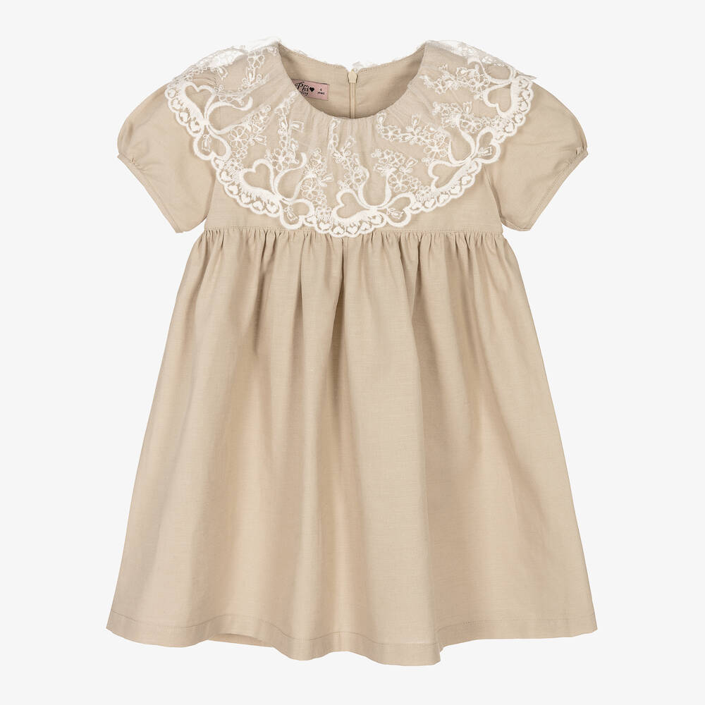 Phi Clothing - Girls Beige Linen Dress | Childrensalon