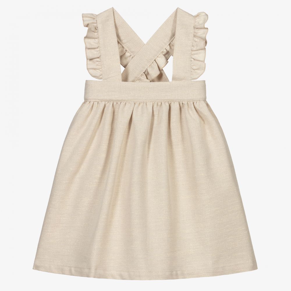 Phi Clothing-Girls Beige Pinafore Dress | Childrensalon Outlet