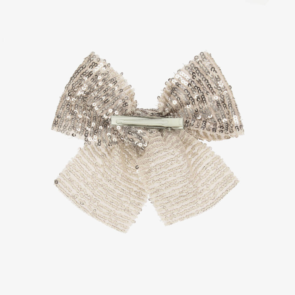 Phi Clothing-Girls Beige Sequin Bow Hair Clip (15cm) | Childrensalon Outlet
