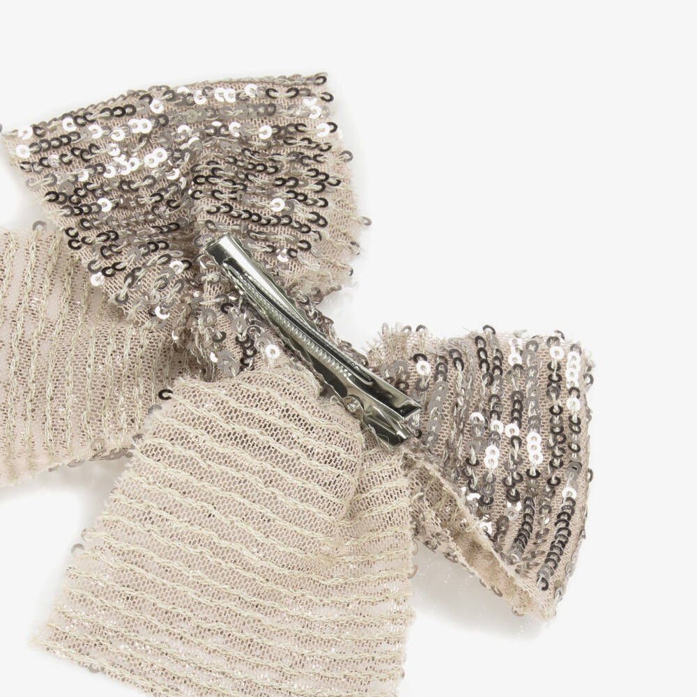 Phi Clothing-Girls Beige Sequin Bow Hair Clip (15cm) | Childrensalon Outlet