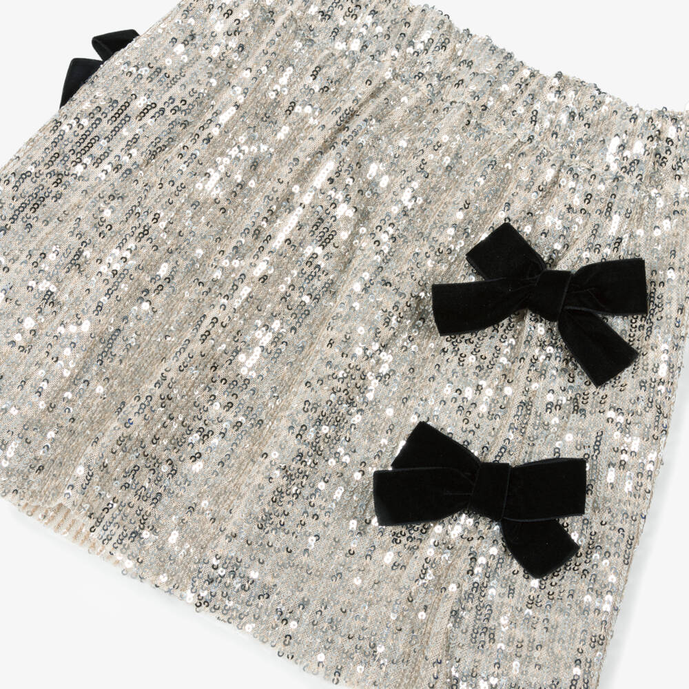 Phi Clothing-Girls Beige Sequinned Skirt with Black Velvet Bows | Childrensalon Outlet