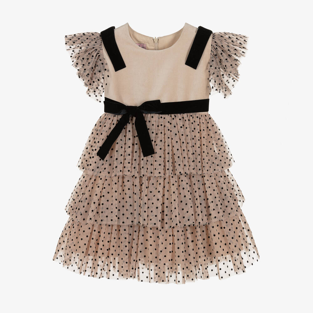Phi Clothing-Girls Beige Tulle Dress | Childrensalon Outlet