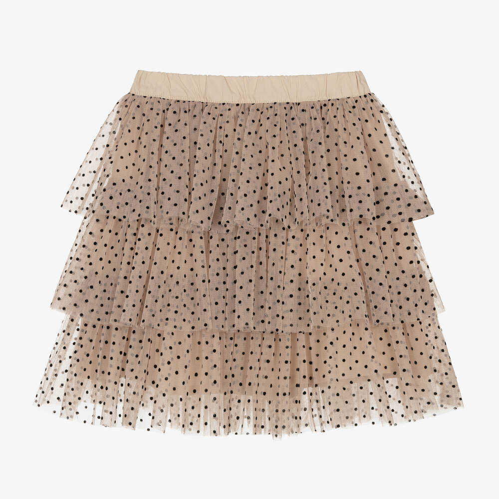 Phi Clothing - Girls Beige Tulle Polka Dot Skirt | Childrensalon