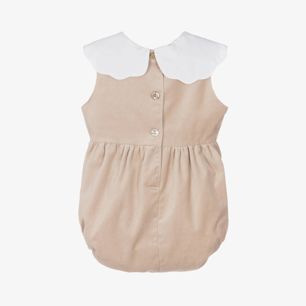 Phi Clothing-Girls Beige Velvet Baby Romper | Childrensalon Outlet