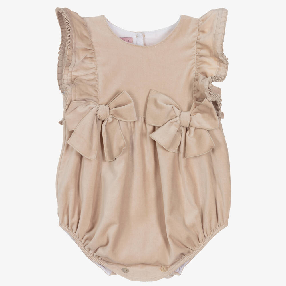 Phi Clothing - Barboteuse beige en velours fille | Childrensalon