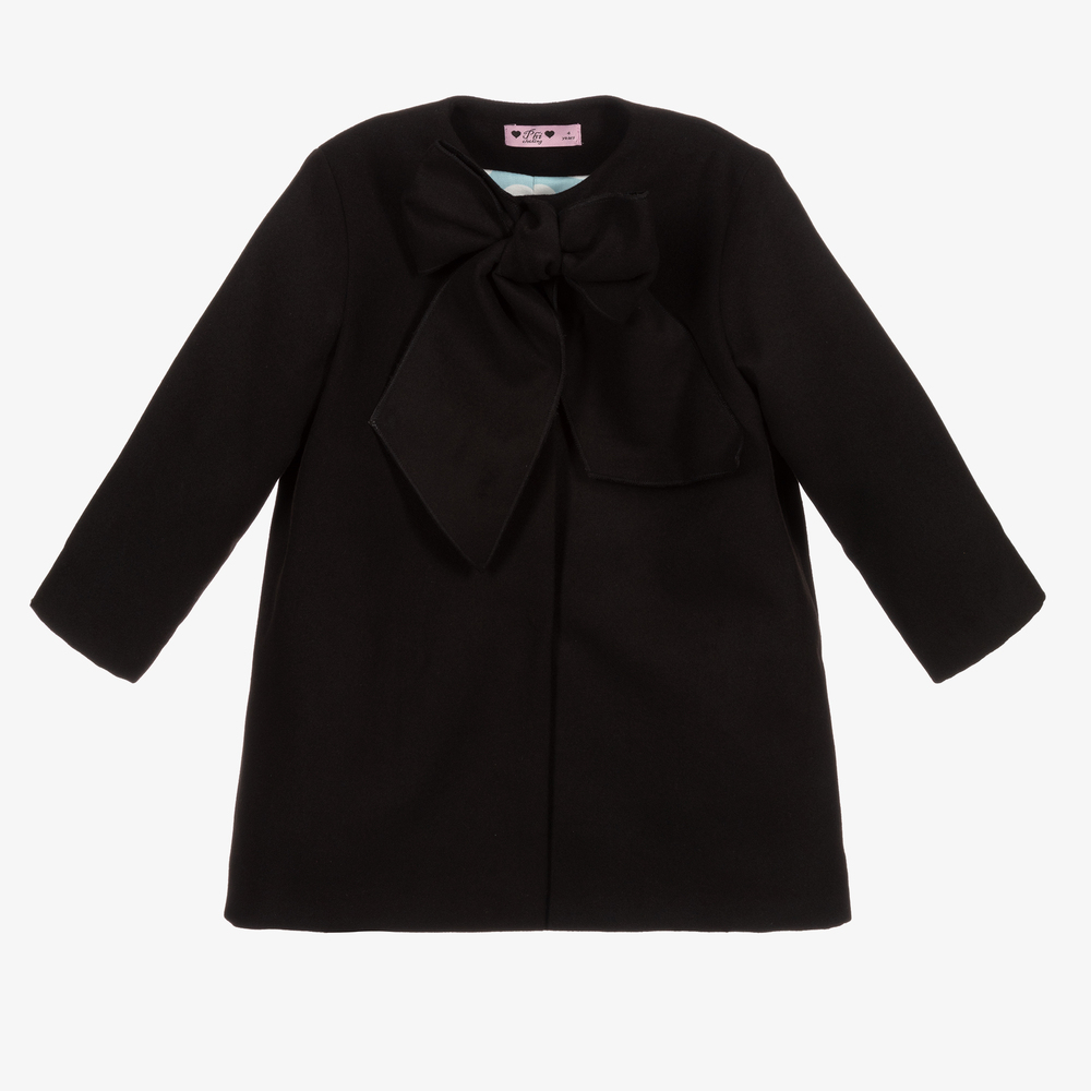 Phi Clothing - معطف مزين بفيونكة لون أسود للبنات | Childrensalon