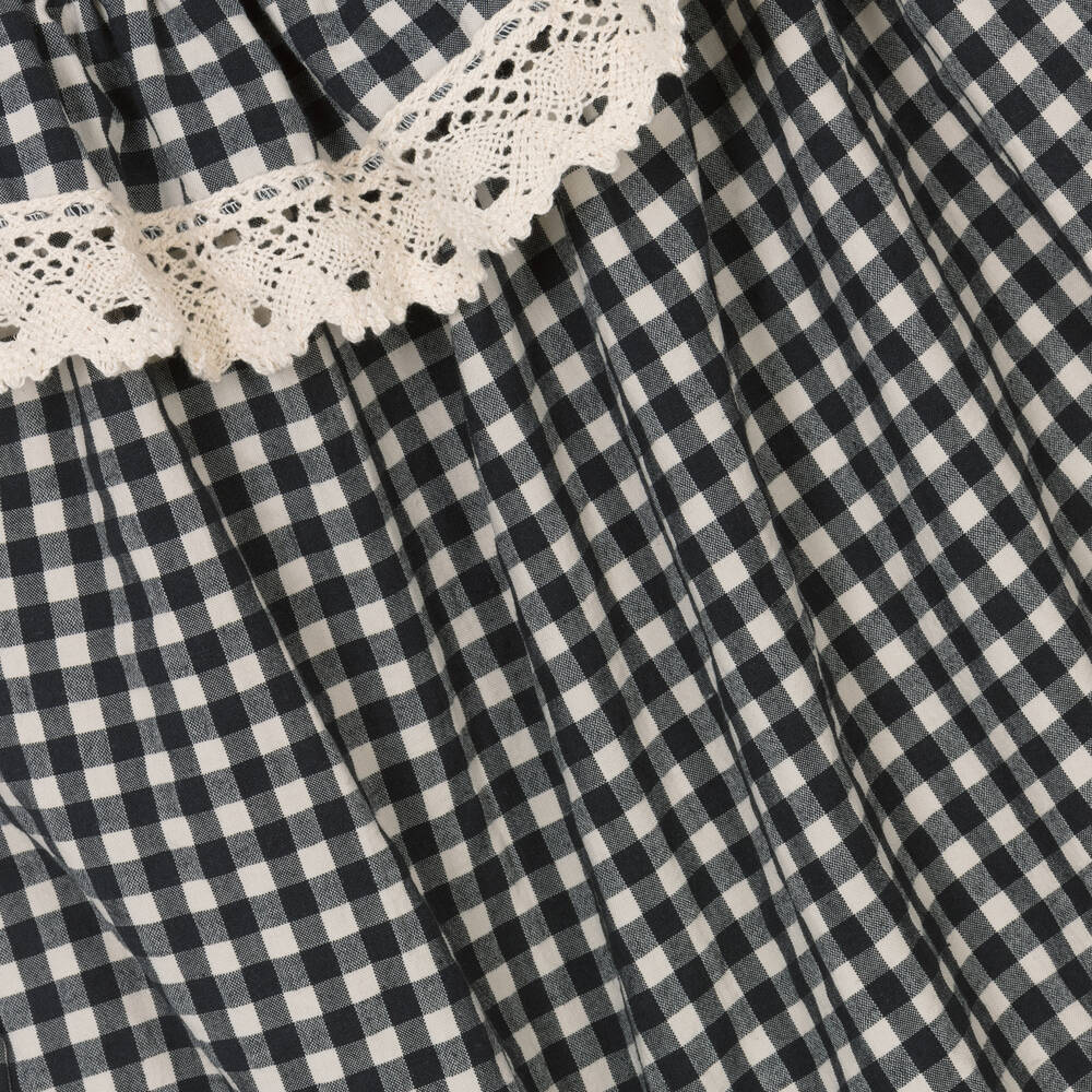 Phi Clothing-Girls Black Cotton Gingham & Lace Dress | Childrensalon Outlet
