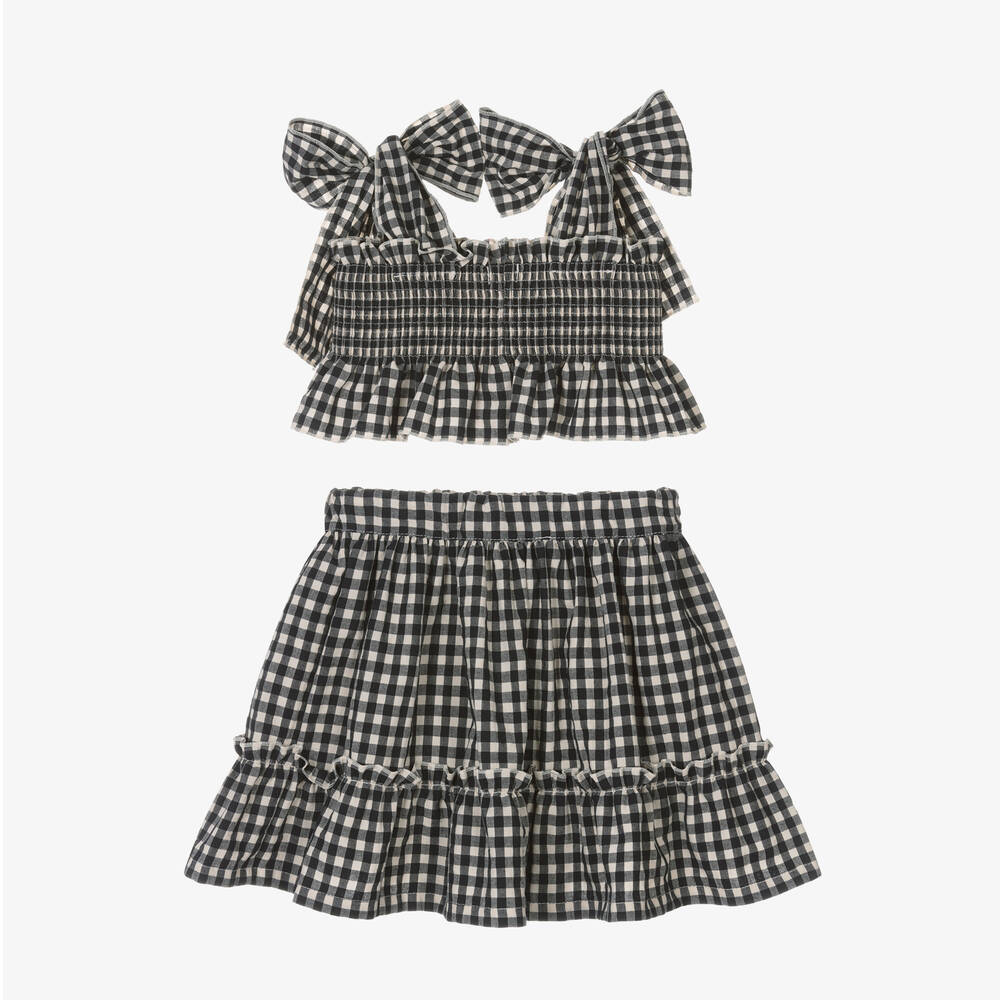 Phi Clothing-Girls Black Cotton Gingham Skirt Set | Childrensalon Outlet