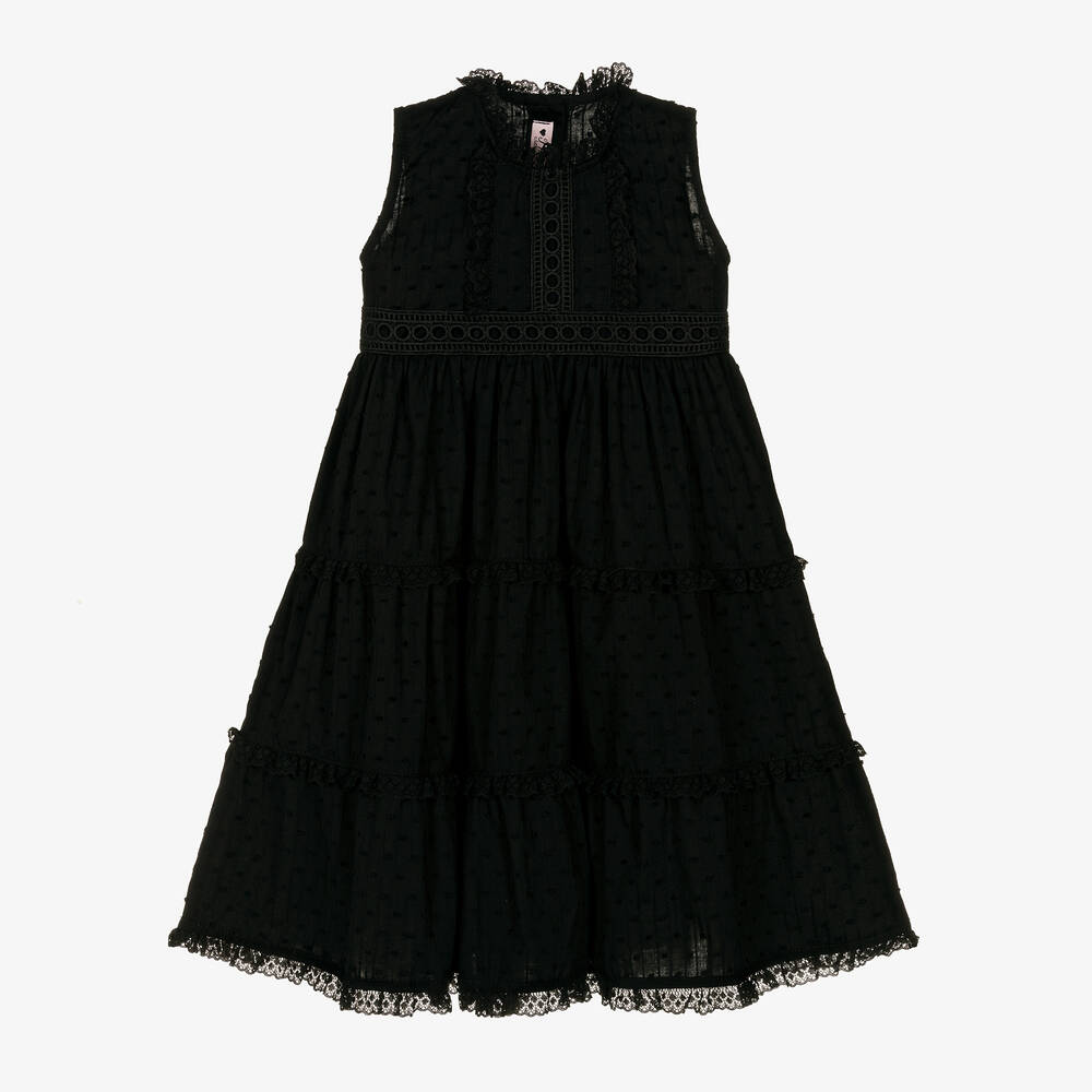 Phi Clothing Robe noire en coton plumetis fille Childrensalon Outlet