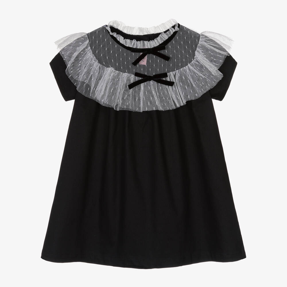Phi Clothing-Girls Black Cotton & Tulle Frill Dress | Childrensalon Outlet