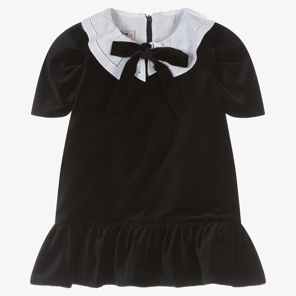 Phi Clothing - Girls Black Cotton Velvet Dress | Childrensalon