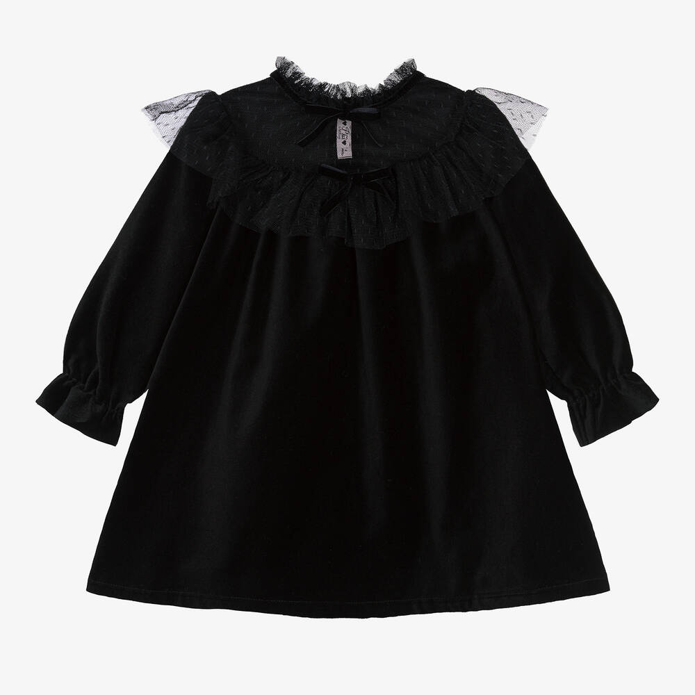 Phi Clothing - Girls Black Cotton Velvet Dress | Childrensalon