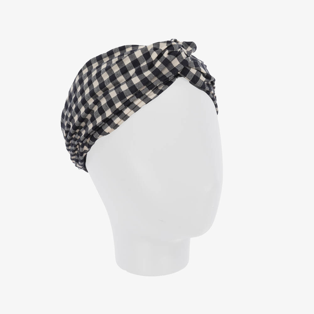 في كلودينغ-طوق للرأس قطن جينغهام لون أسود وأبيض للبنات | Childrensalon Outlet