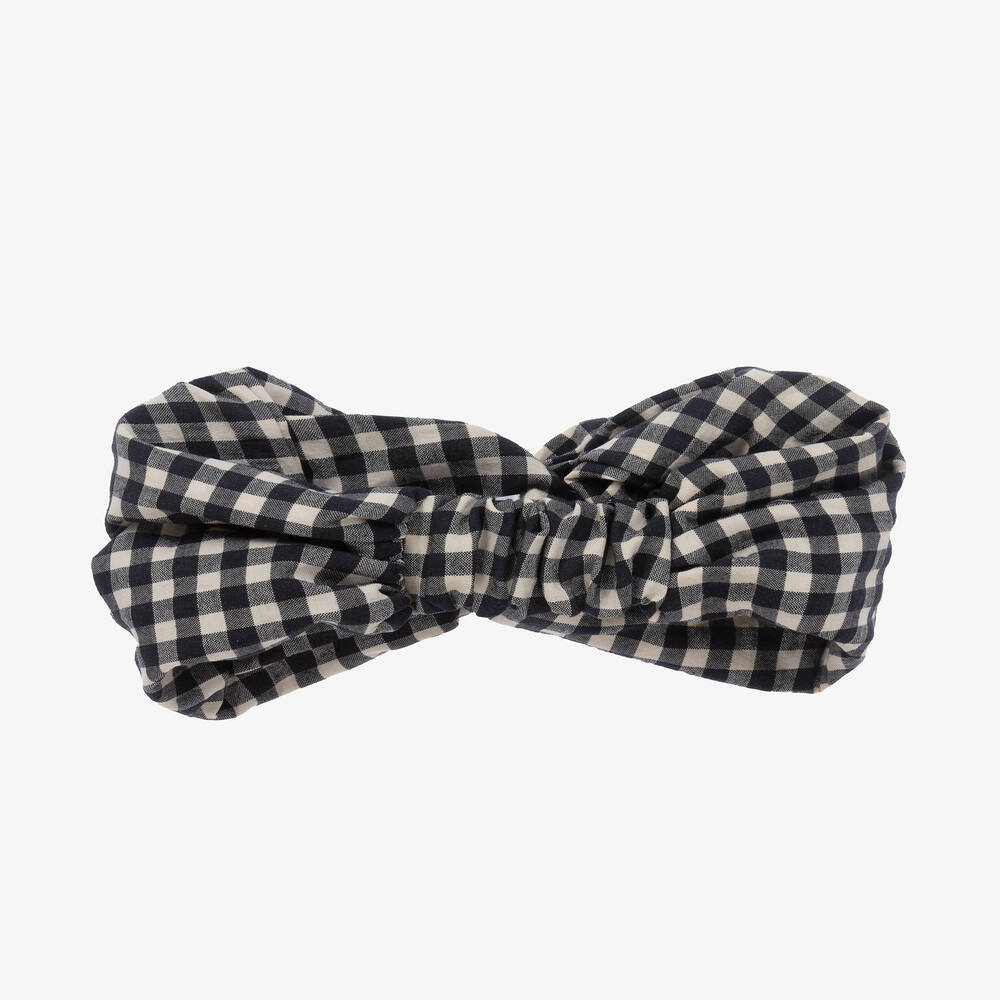 في كلودينغ-طوق للرأس قطن جينغهام لون أسود وأبيض للبنات | Childrensalon Outlet