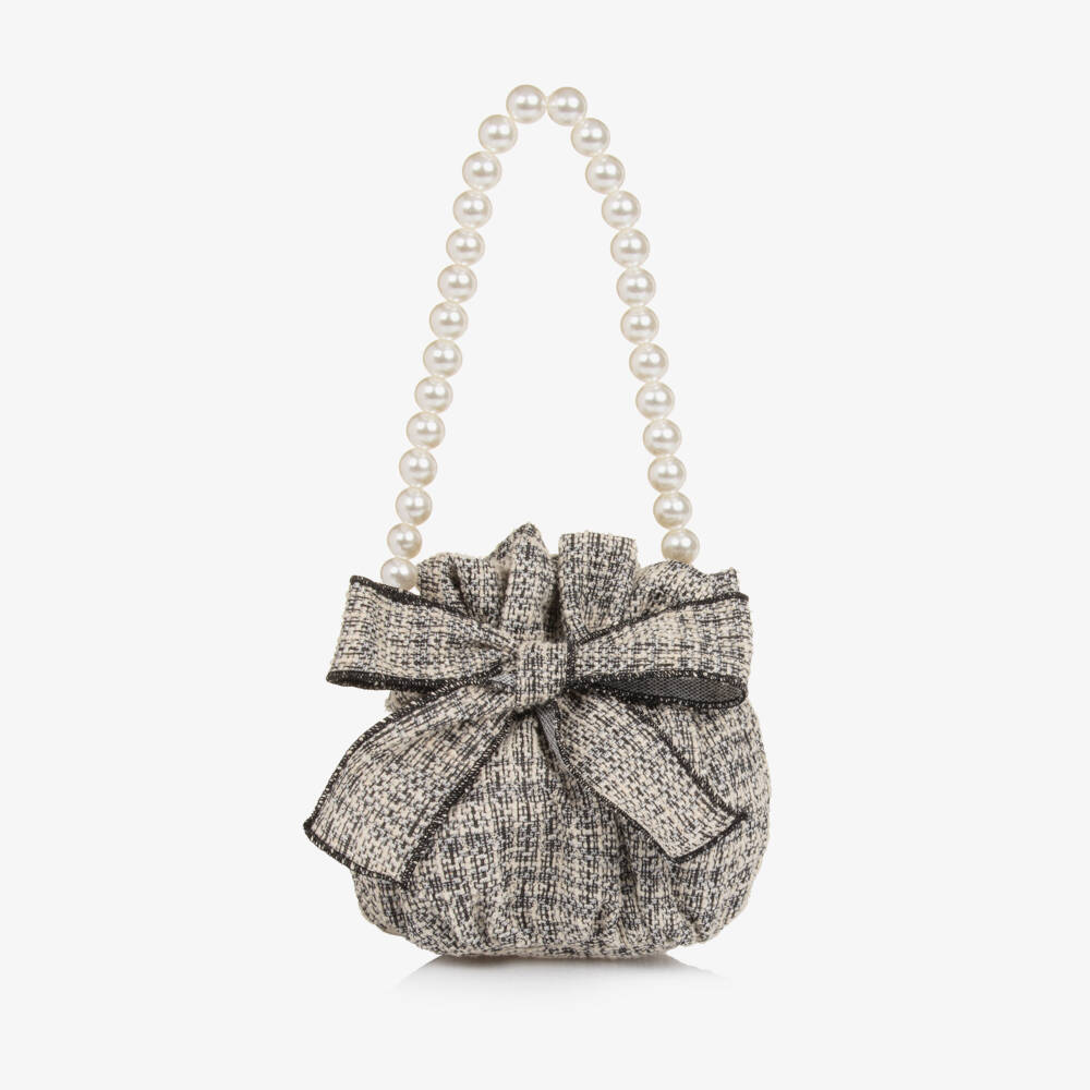 Phi Clothing-Girls Black & Ivory Tweed Handbag (26cm) | Childrensalon Outlet