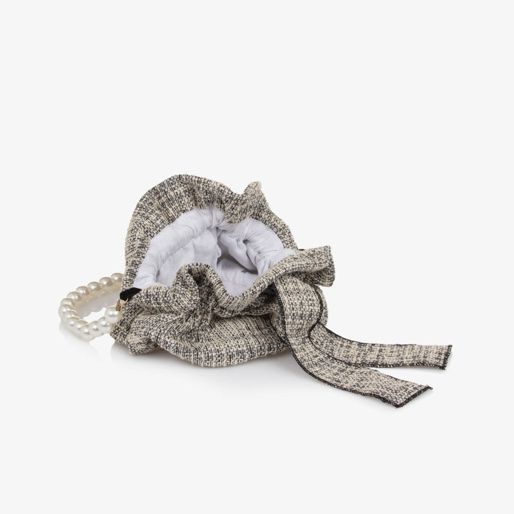 Phi Clothing-Girls Black & Ivory Tweed Handbag (26cm) | Childrensalon Outlet