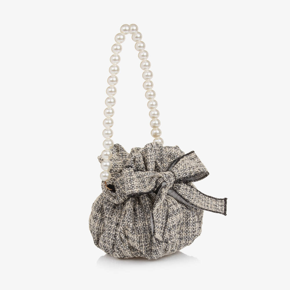Phi Clothing-Girls Black & Ivory Tweed Handbag (26cm) | Childrensalon Outlet