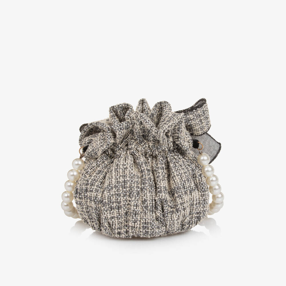 Phi Clothing-Girls Black & Ivory Tweed Handbag (26cm) | Childrensalon Outlet