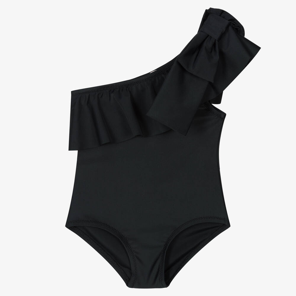 Phi Clothing - Girls Black One-Shoulder Swimsuit | Childrensalon