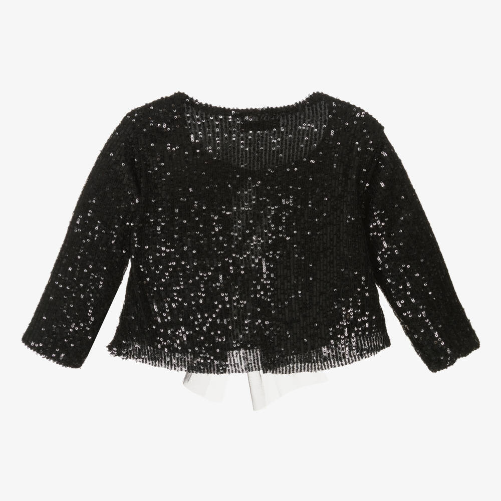 Phi Clothing-Girls Black Sequin Tie Jacket | Childrensalon Outlet