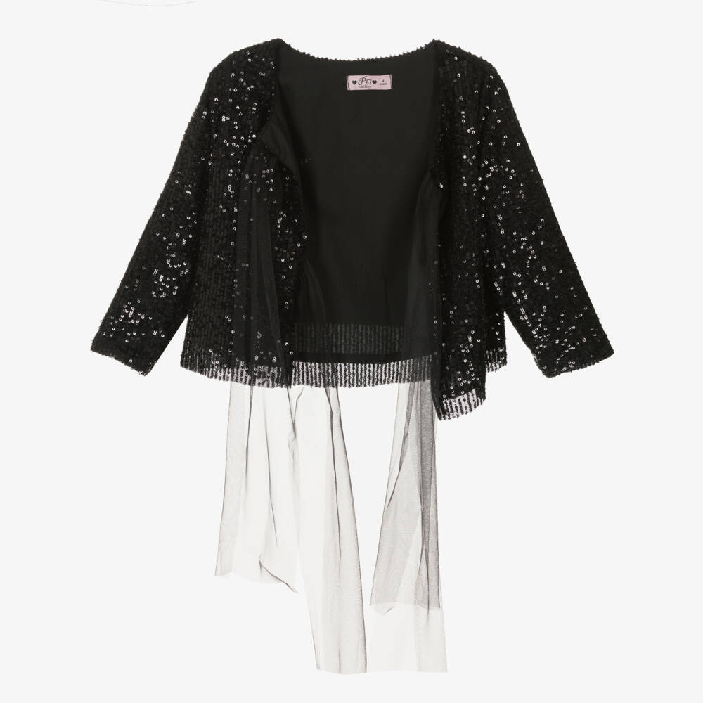 Phi Clothing-Girls Black Sequin Tie Jacket | Childrensalon Outlet
