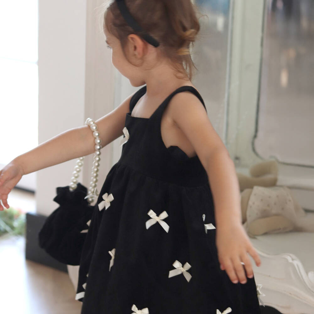 Phi Clothing-فستان مخملي أسود للبنات مع فيونكة | Childrensalon Outlet