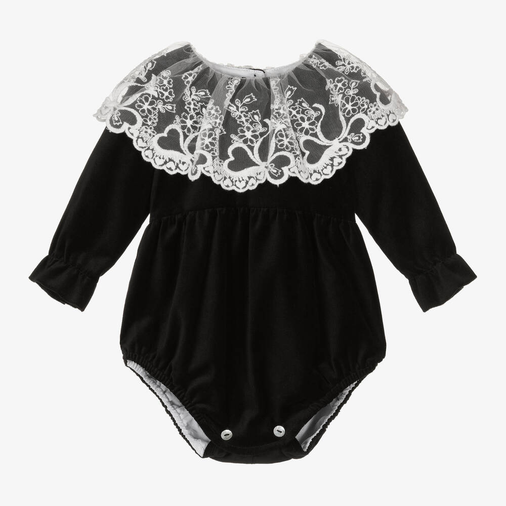 Phi Clothing - Girls Black Velvet & Lace Ruffle Shortie | Childrensalon