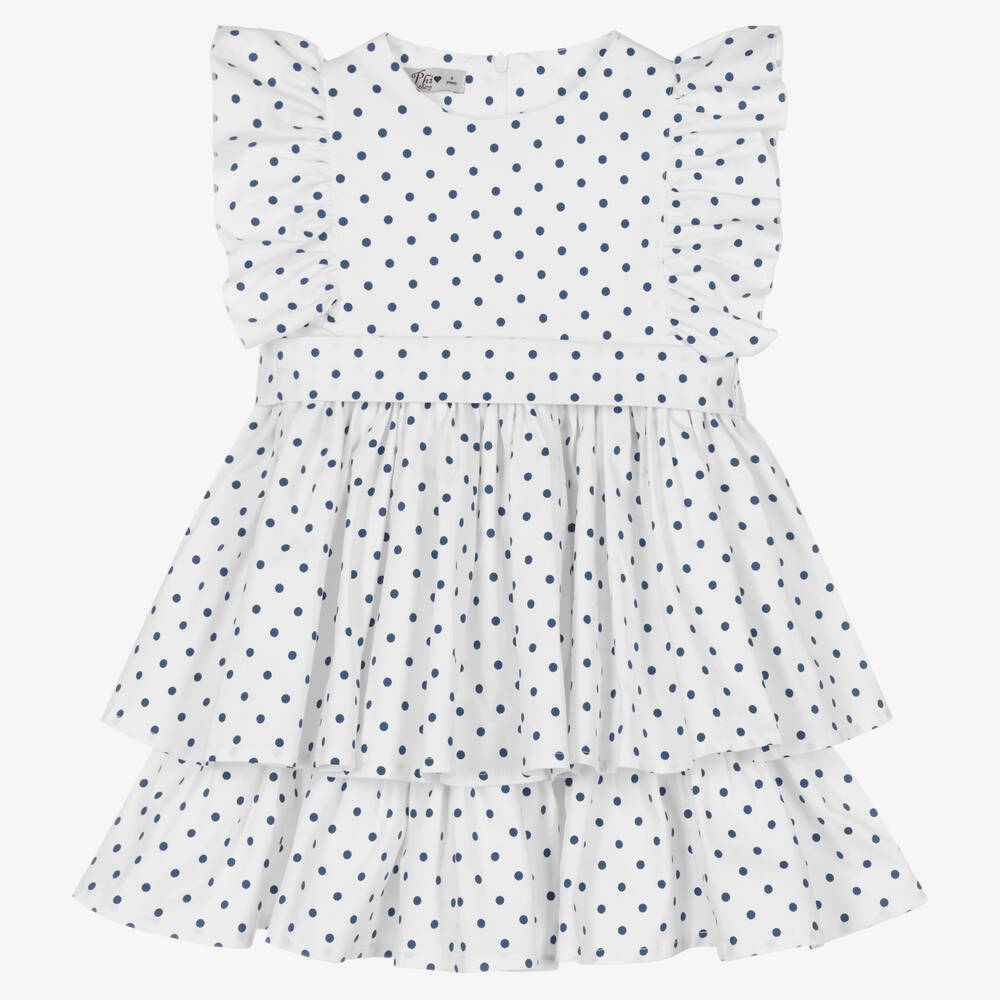 Phi Clothing - Girls Black & White Cotton Polka Dot Dress | Childrensalon