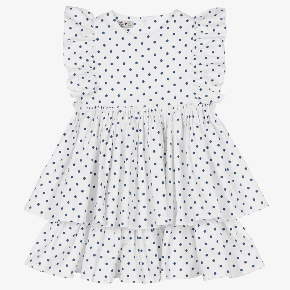 في كلودينغ-فستان قطن منقط لون أبيض وأسود | Childrensalon Outlet