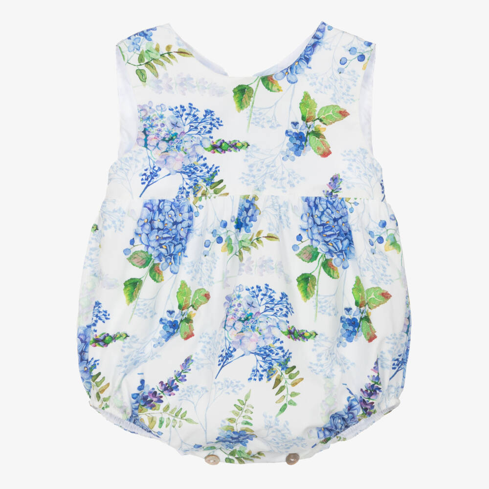 Phi Clothing-Голубой хлопковый ромпер для девочек с цветочным узором | Childrensalon Outlet