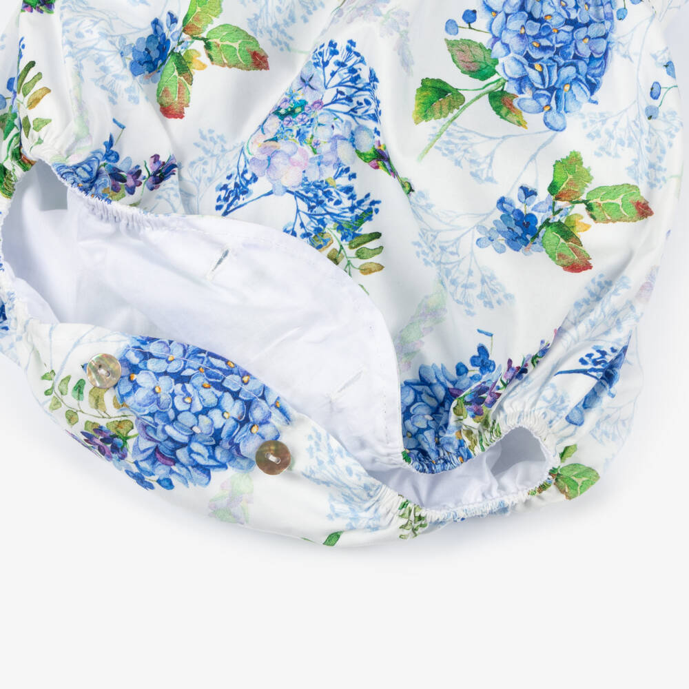 Phi Clothing-Girls Blue Blossom Cotton Romper | Childrensalon Outlet