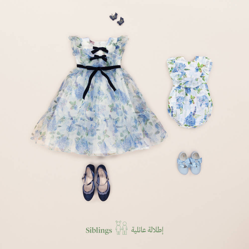 Phi Clothing-Girls Blue Blossom Cotton Romper | Childrensalon Outlet