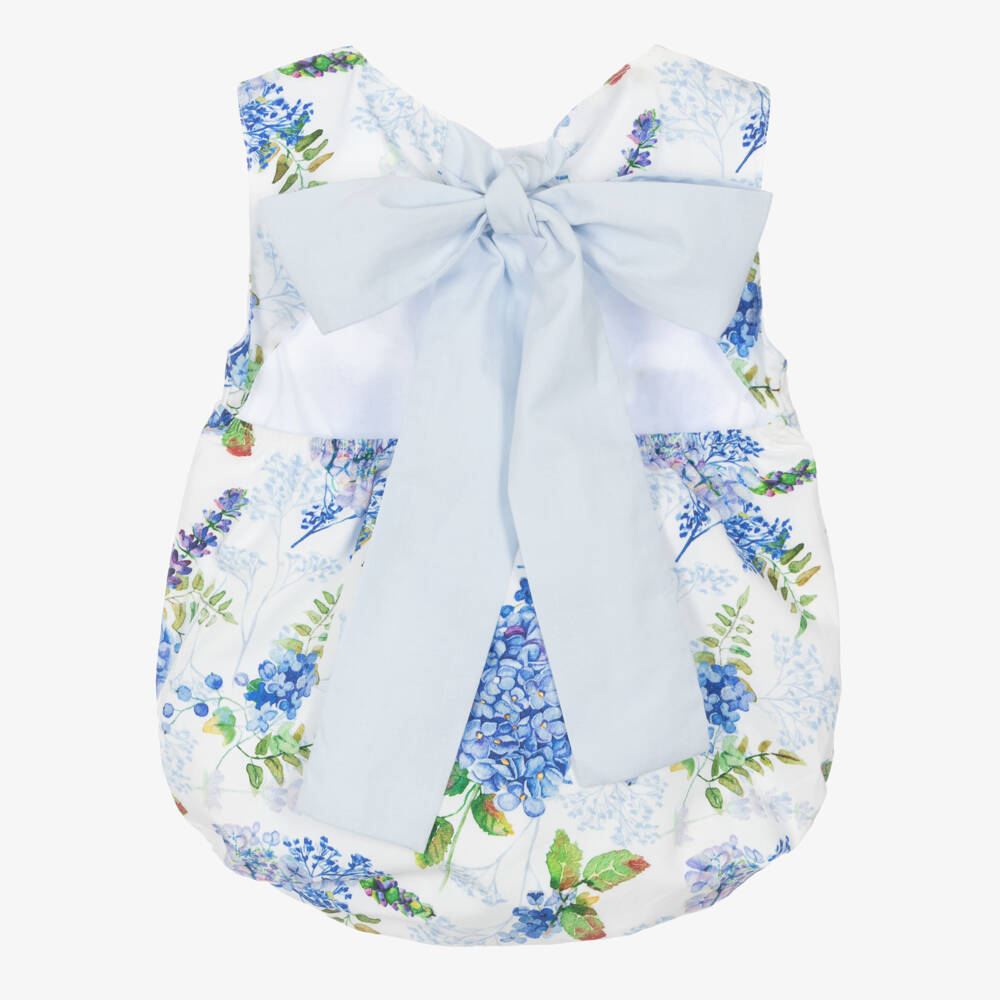 Phi Clothing-Girls Blue Blossom Cotton Romper | Childrensalon Outlet