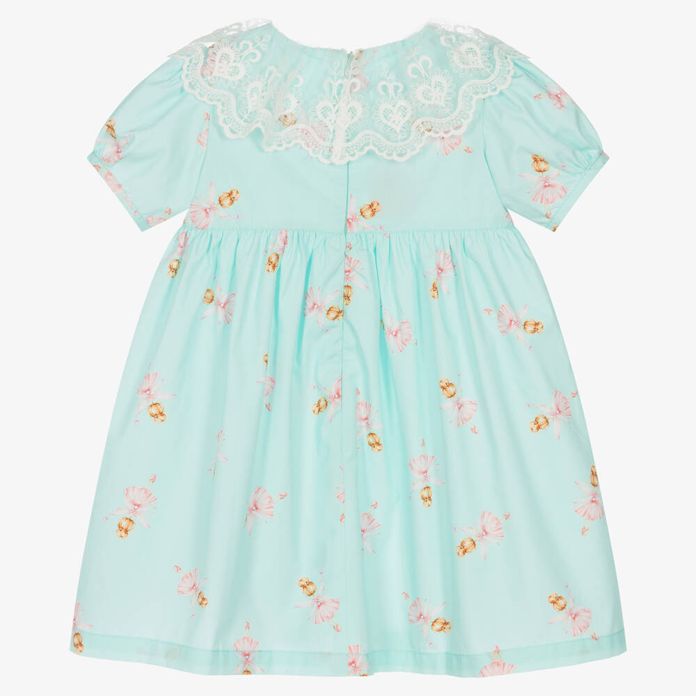 Phi Clothing-Голубое хлопковое платье с балеринами | Childrensalon Outlet