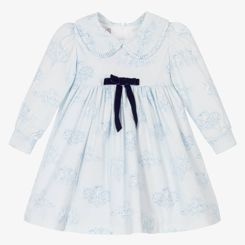 Phi Clothing - Голубое хлопковое платье с ангелочками | Childrensalon