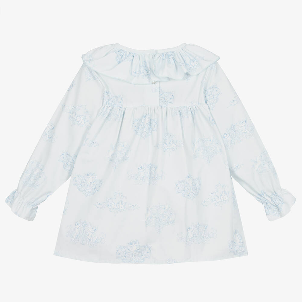 Phi Clothing-Голубая хлопковая блузка с рюшами и ангелами | Childrensalon Outlet