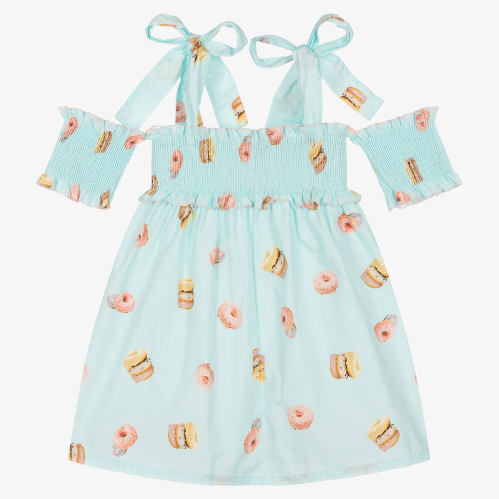 Phi Clothing-Голубое хлопковое платье с пончиками | Childrensalon Outlet