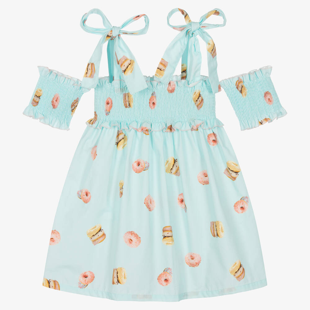 Phi Clothing - Голубое хлопковое платье с пончиками  | Childrensalon