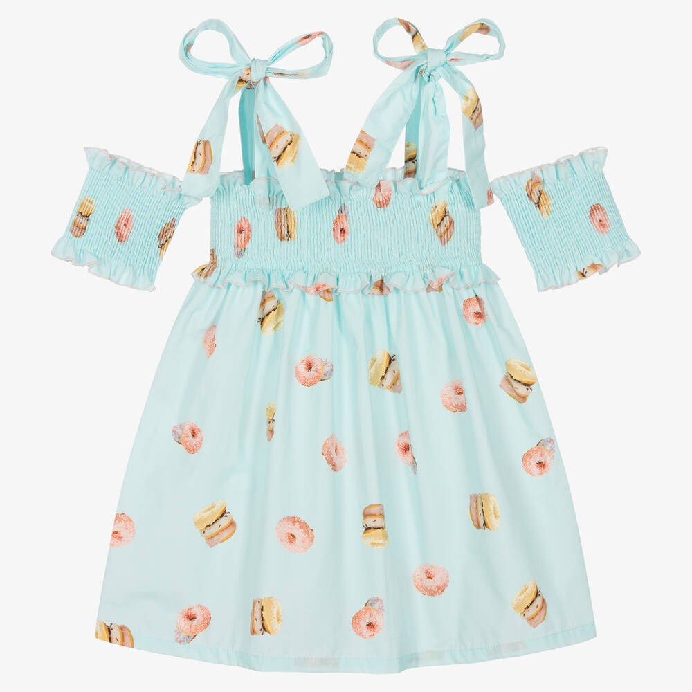 Phi Clothing - Robe bleue en coton à donuts fille  | Childrensalon