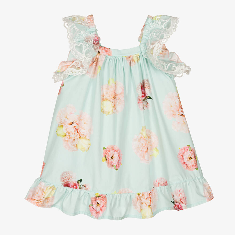 Phi Clothing-Girls Blue Cotton Floral Dress | Childrensalon Outlet