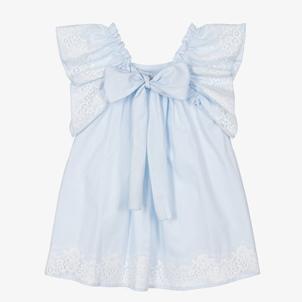 Phi Clothing-Girls Blue Cotton Flutter Lace Dress | Childrensalon Outlet