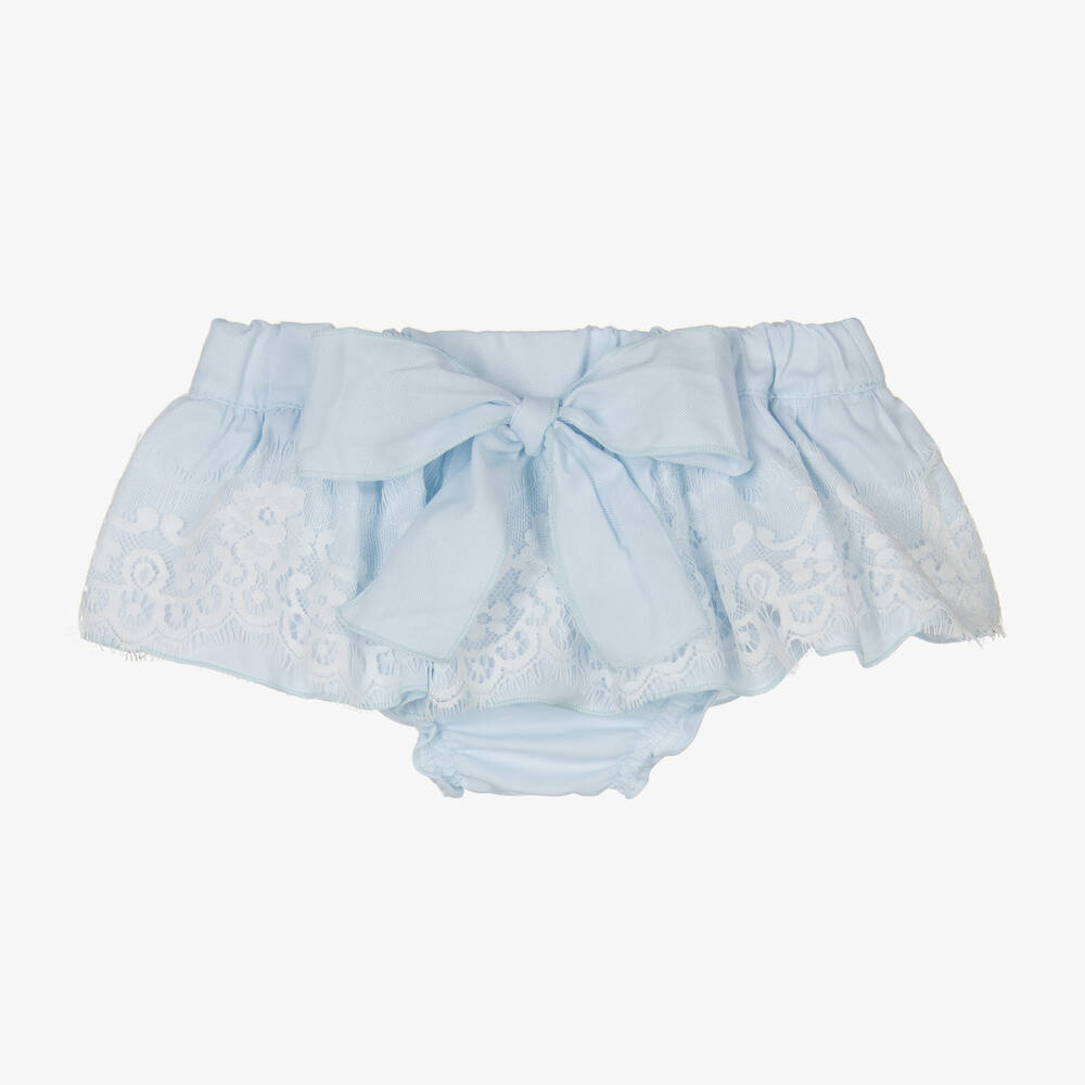 Phi Clothing-Girls Blue Cotton & Lace Bloomer Shorts | Childrensalon Outlet