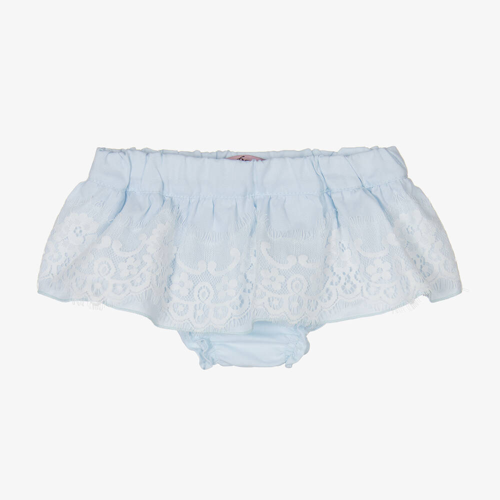 Phi Clothing-Girls Blue Cotton & Lace Bloomer Shorts | Childrensalon Outlet