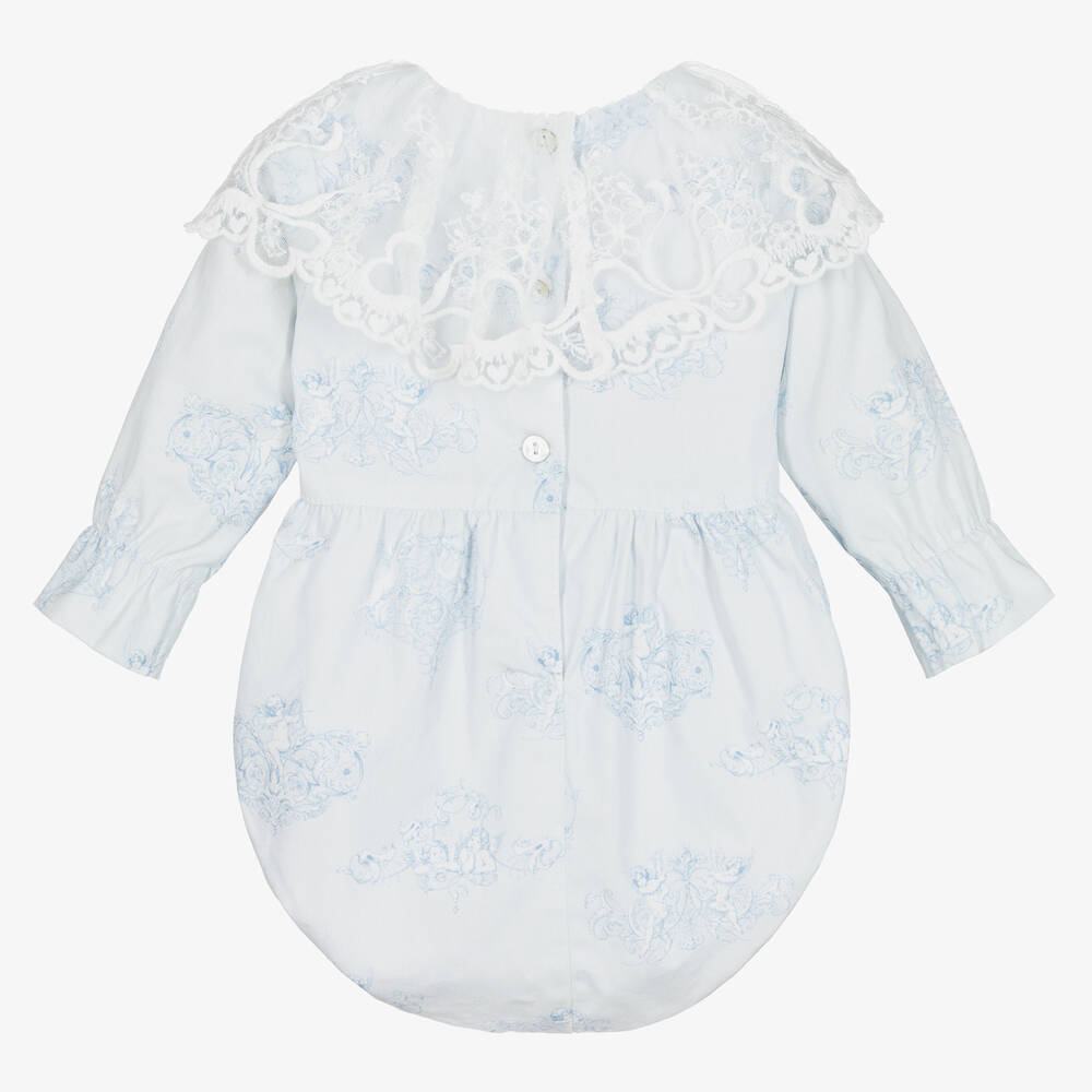 Phi Clothing-Girls Blue Cotton & Lace Ruffle Shortie | Childrensalon Outlet