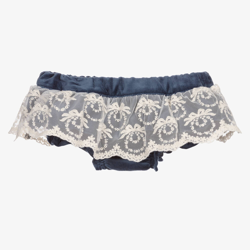 Phi Clothing - Girls Blue Cotton Velvet Bloomer Shorts | Childrensalon