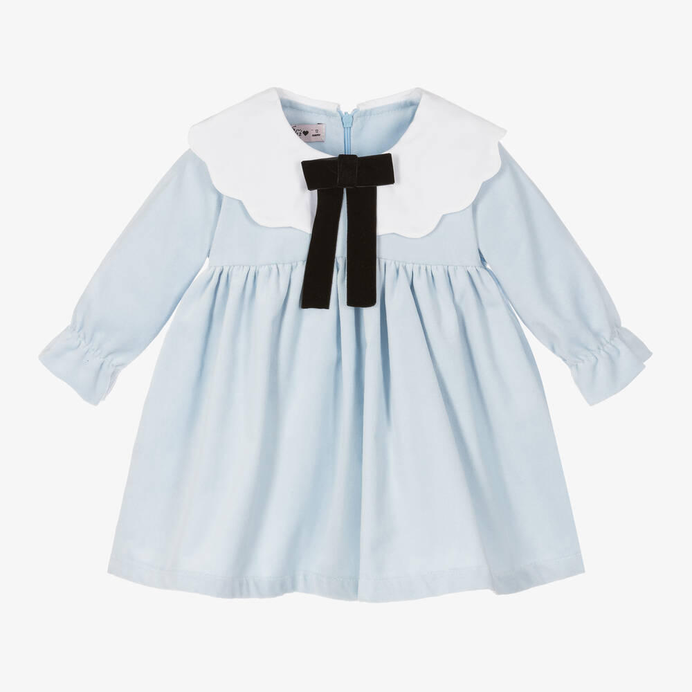 Phi Clothing - Girls Blue Cotton Velvet Dress | Childrensalon